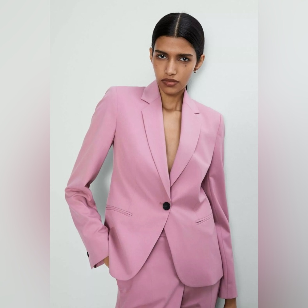 ZARA Classic One-Button Pink Suit Business Career Work Stretch Blazer Size 6